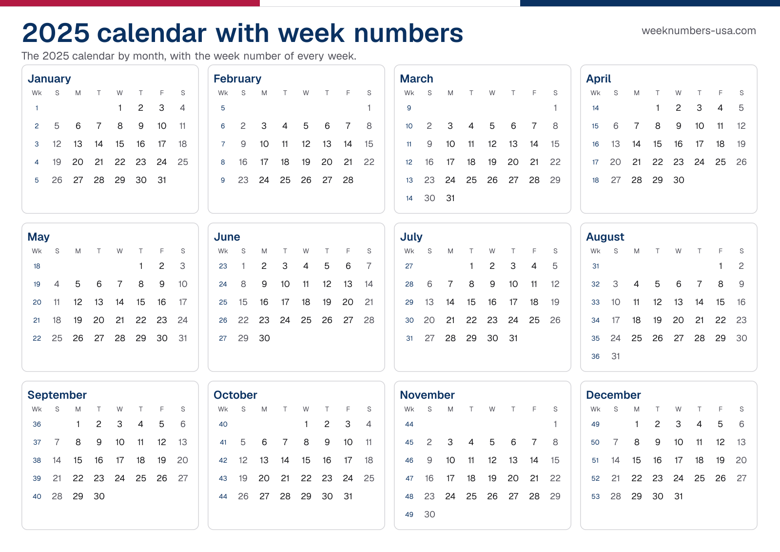 Calendar 2025 with week numbers