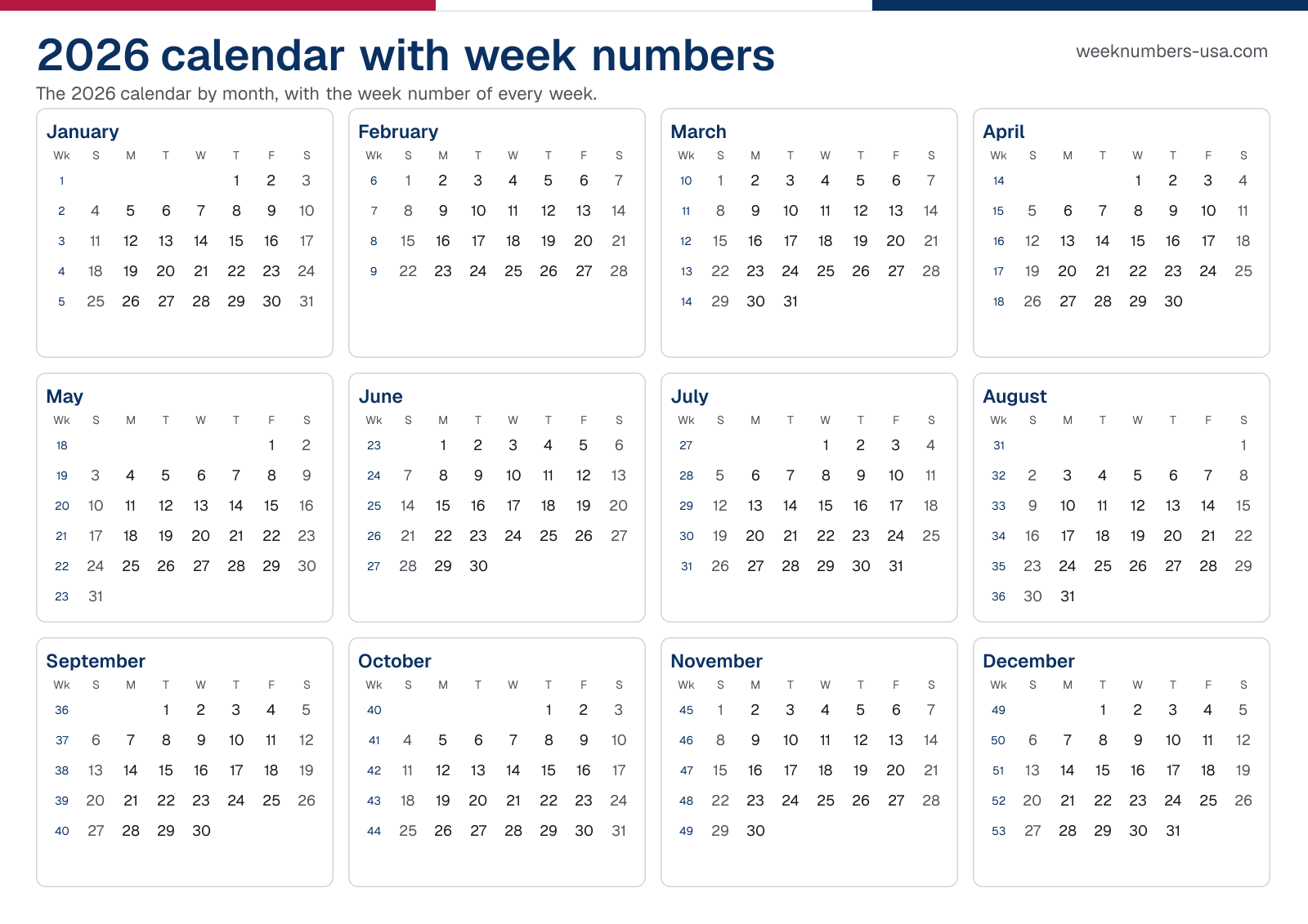 Calendar 2026 with week numbers